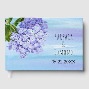 Blue hydrangeas floral wedding guest book