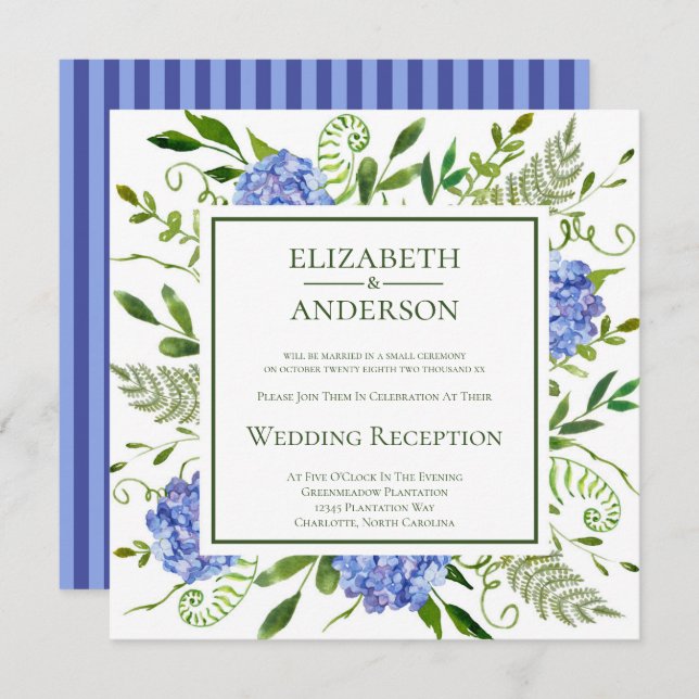 Blue Hydrangeas Floral Wedding Reception Invitation (Front/Back)