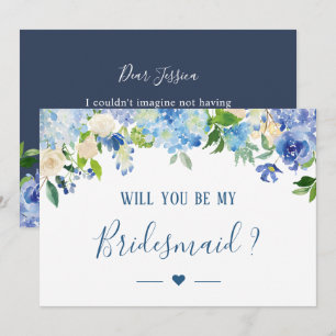 Blue Hydrangeas Floral Will You Be My Bridesmaid Invitation