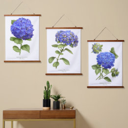 Blue Hydrangeas Flowers Botanical Art Set of 3 Hanging Tapestry