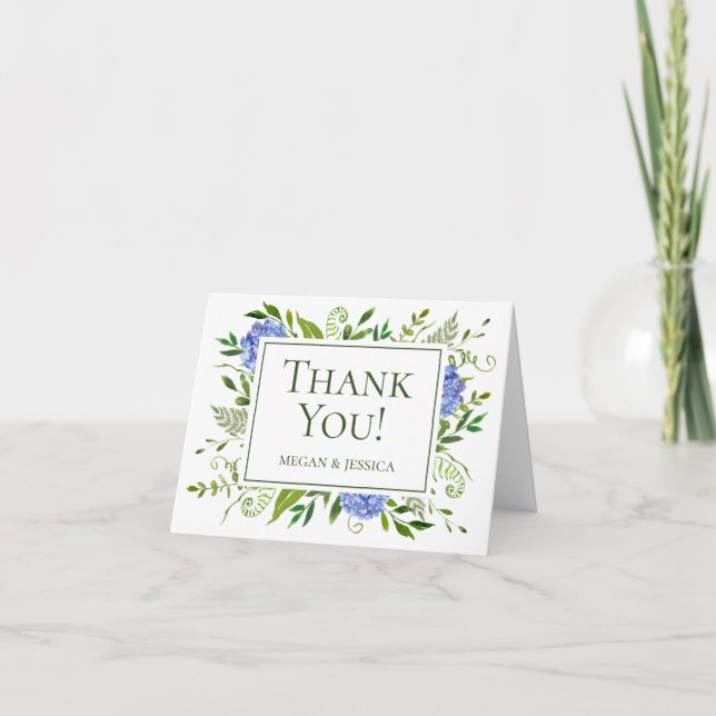 Blue Hydrangeas Folded Blank Thank You Card (Front)