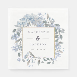 Blue Hydrangeas Frame Watercolor Wedding Napkin