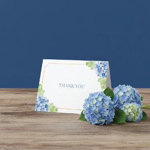 Blue Hydrangeas Gold Frame Wedding Thank You Card