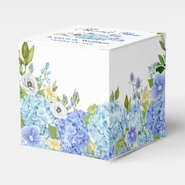 Blue Hydrangeas  Greenery  Floral Gift Wedding Favour Box (Front Side)