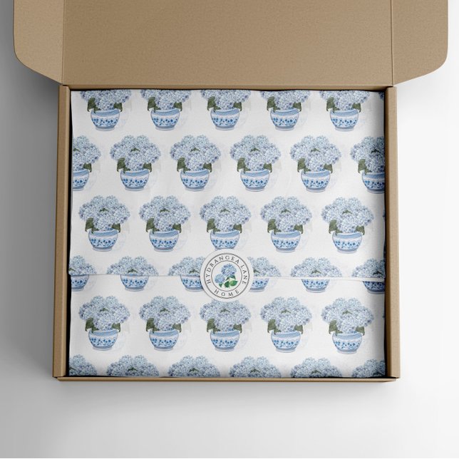 Blue Hydrangeas in Chinoiserie Pot  Tissue Paper (Chinoiserie Hydrangea Tissue Paper watercolor)