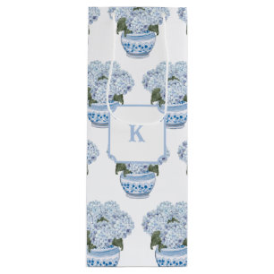 Blue Hydrangeas in Chinoiserie Pot  Wine Gift Bag