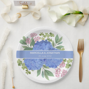 Blue Hydrangeas Modern Bouquet Custom  Paper Plate