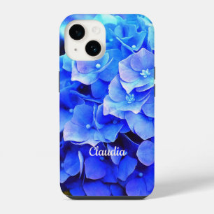 Blue Hydrangeas Monogrammed Floral iPhone 14 Case
