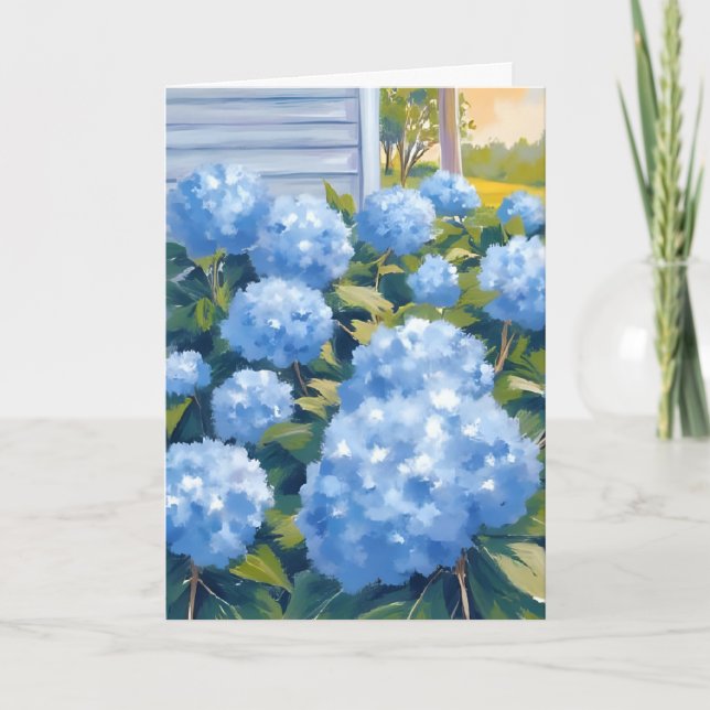 Blue Hydrangeas New England Watercolor Card (Front)