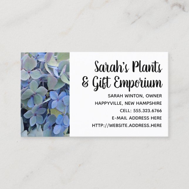 Blue Hydrangeas Nursery Plants Business Cards (Front)