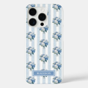 Blue Hydrangeas on Stripes iPhone 16 Pro Case