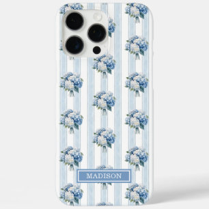 Blue Hydrangeas on Stripes iPhone 16 Pro Max Case