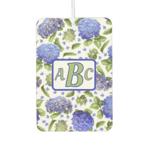 Blue Hydrangeas Pattern Personalised Monogram Car Air Freshener