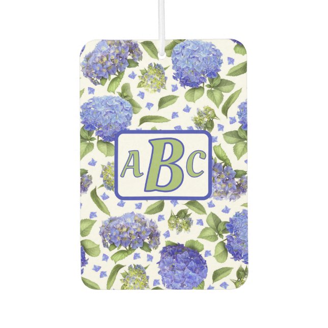 Blue Hydrangeas Pattern Personalised Monogram Car Air Freshener (Front)