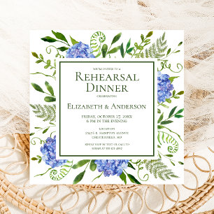 Blue Hydrangeas Photo Rehearsal Dinner Invitation