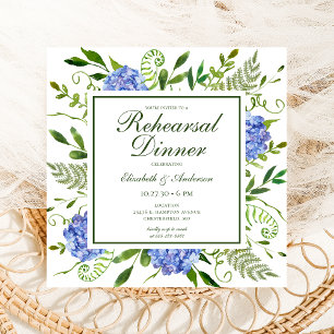 Blue Hydrangeas Photo Rehearsal Dinner Invitation