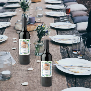 Blue Hydrangeas Photo Wedding Wine Label