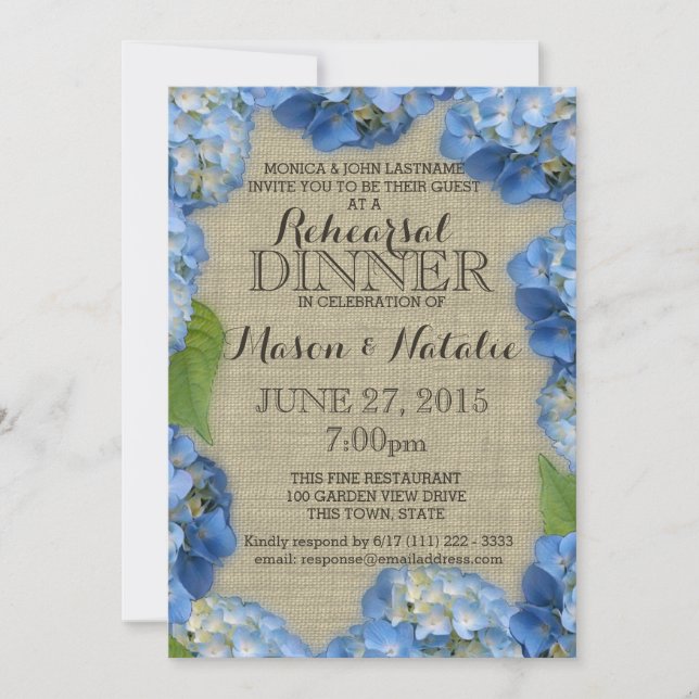 Blue Hydrangeas Rehearsal Dinner 5x7 Invitation (Front)