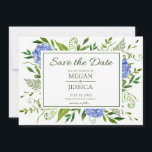 Blue Hydrangeas Save The Date<br><div class="desc">This blue hydrangea save the date card is both modern and whimsical. Its beautiful, wispy, multi-hued watercolor greenery and blue hydrangeas with coordinating blue striped back is perfect for a spring or summer wedding. It's just right for letting your friends and family know when and where you are planning to...</div>