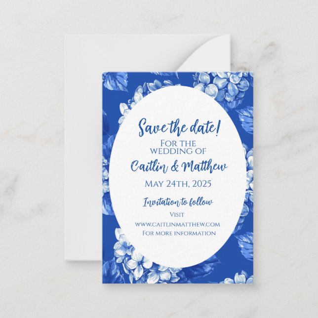 Blue Hydrangeas Save the Date Card (Front)