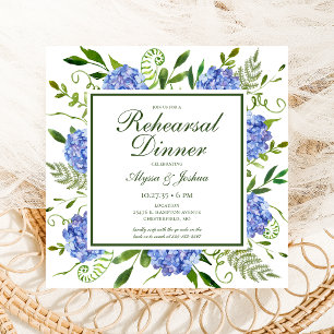 Blue Hydrangeas Script Rehearsal Dinner QR Code Invitation