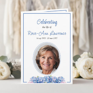 Blue hydrangeas summer flowers funeral folded programme