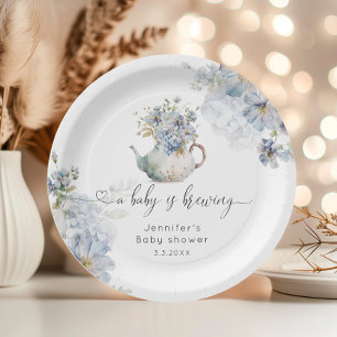 Blue Hydrangeas tea party baby shower Paper Plate