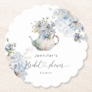 Blue Hydrangeas tea party bridal shower Paper Coaster