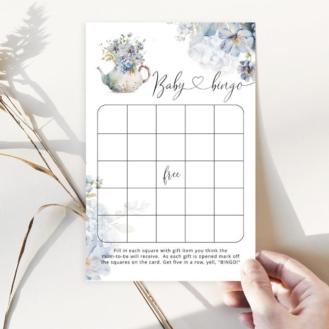 Blue Hydrangeas teapot baby shower bingo game (Creator Uploaded)