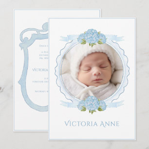 Blue Hydrangeas Vintage Birth Announcement