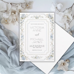 Blue Hydrangeas Vintage Frame Elegant  Invitation