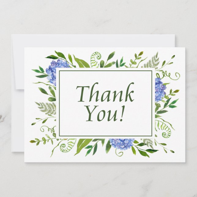 Blue Hydrangeas Watercolor Flat Thank You Card (Front)