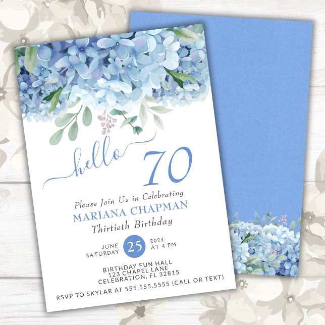 Blue Hydrangeas Watercolor Floral 70th Birthday In Invitation (Creator Uploaded)