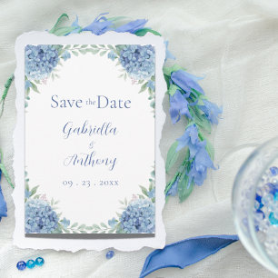 Blue Hydrangeas Watercolor Floral Script Save The Date
