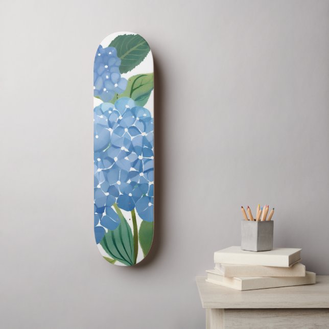 Blue Hydrangeas Watercolor Floral Skateboard (Wall Art)