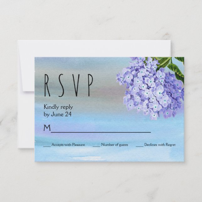 Blue hydrangeas watercolor floral wedding RSVP (Front)