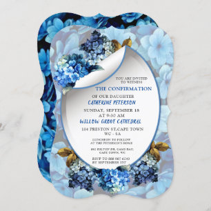 Blue Hydrangeas Watercolor Flowers Confirmation i Invitation