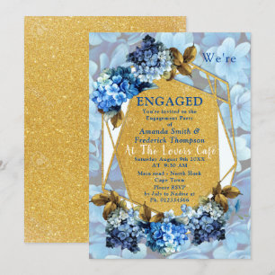 Blue Hydrangeas Watercolor Flowers Engagement Invitation