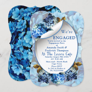 Blue Hydrangeas Watercolor Flowers Engagement Invitation