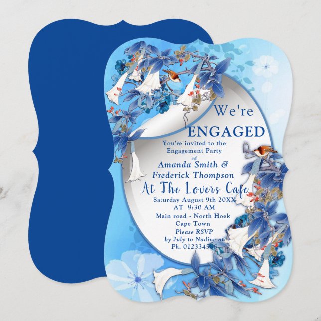 Blue Hydrangeas Watercolor Flowers Engagement Invitation (Front/Back)