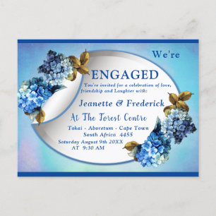 Blue Hydrangeas Watercolor flowers Engagement Invitation Postcard
