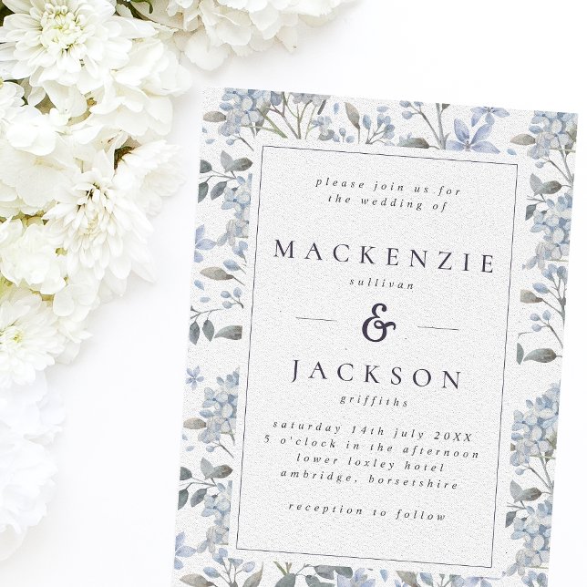 Blue Hydrangeas Watercolor Wedding Invitation (Creator Uploaded)