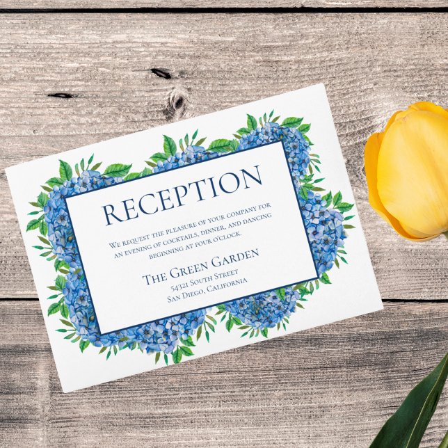 Blue Hydrangeas Watercolor Wedding Reception Cards (Creator Uploaded)