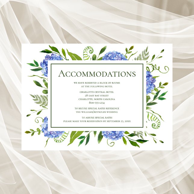 Blue Hydrangeas Wedding Accommodations Enclosure Card (Creator Uploaded)