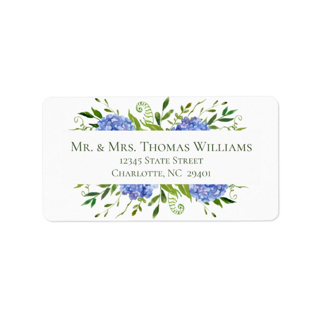 Blue Hydrangeas Wedding Address Label (Front)