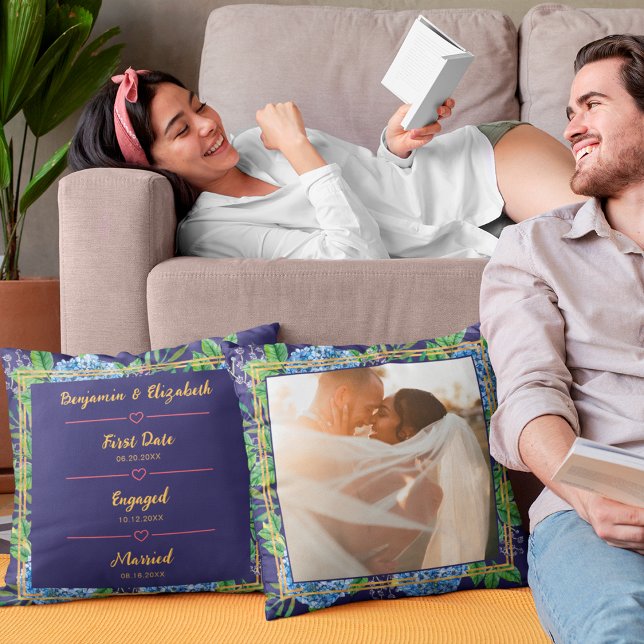 Blue Hydrangeas Wedding Anniversary Custom Photo Cushion (Creator Uploaded)