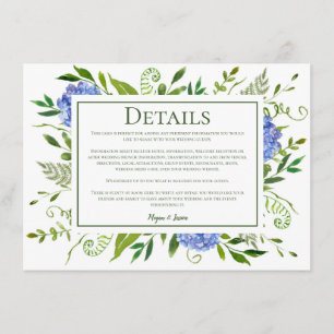 Blue Hydrangeas Wedding Details Enclosure Card