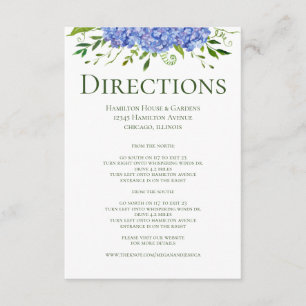 Blue Hydrangeas Wedding Directions Enclosure Card