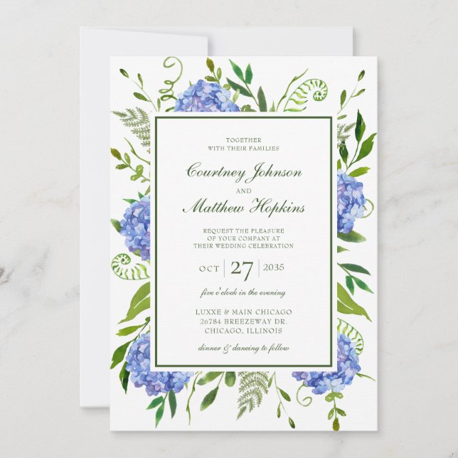 Blue Hydrangeas Wedding Invitation (Front)