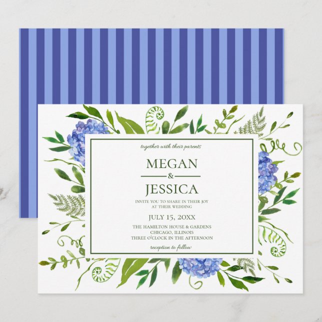 Blue Hydrangeas Wedding Invitation (Front/Back)